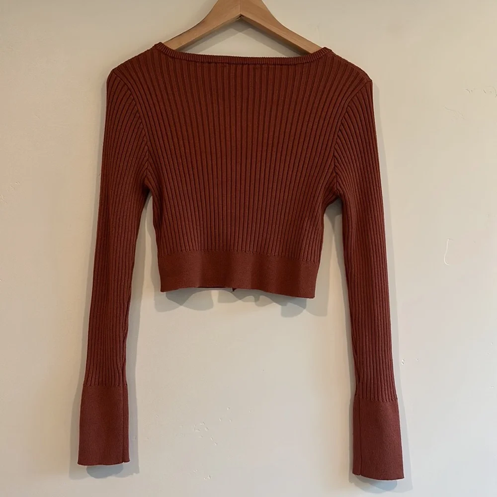 Vici Collection Rust Ribbed Button-Up Cropped Cardigan - Picture 8 of 12